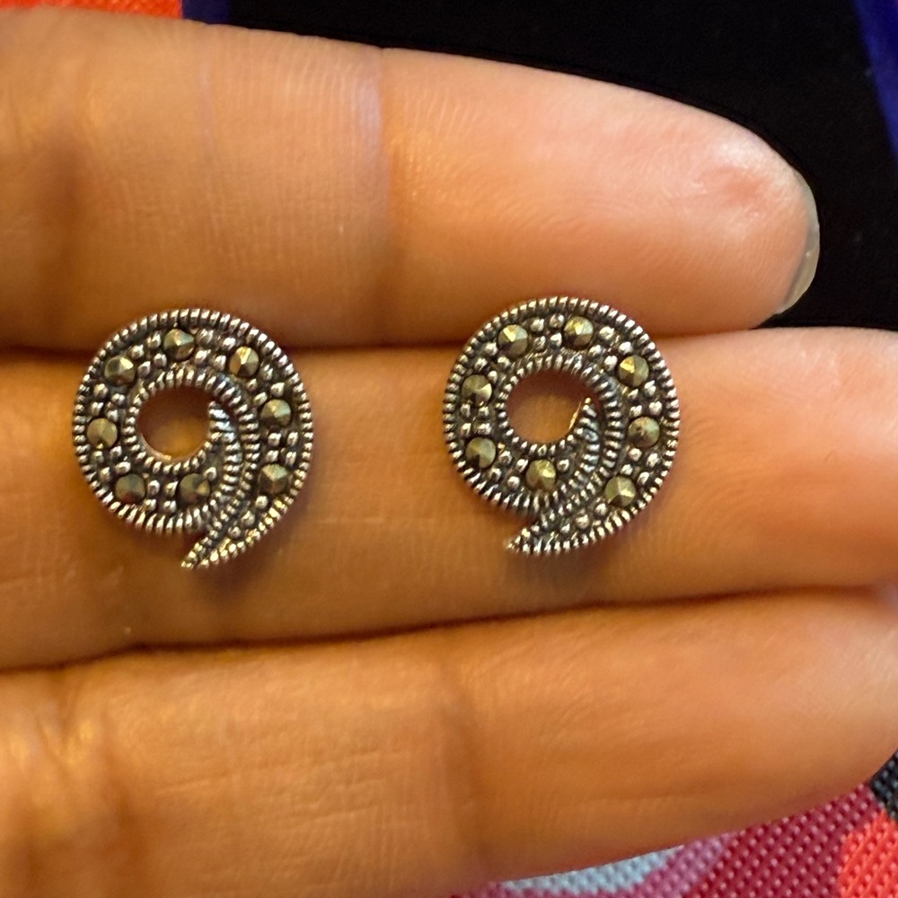 Solid Sterling Silver 925 Marcasite Earrings